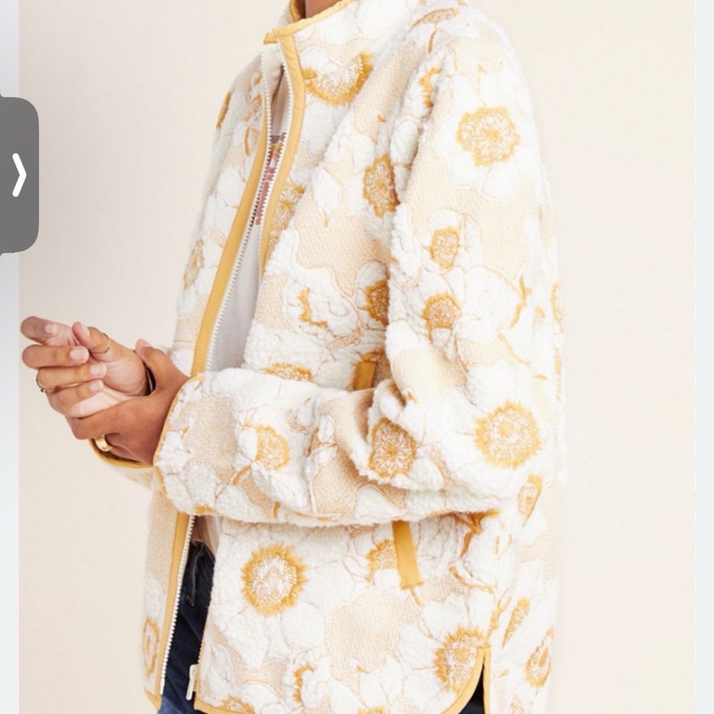 Anthropologie Cream and Yellow Teddy Jacket